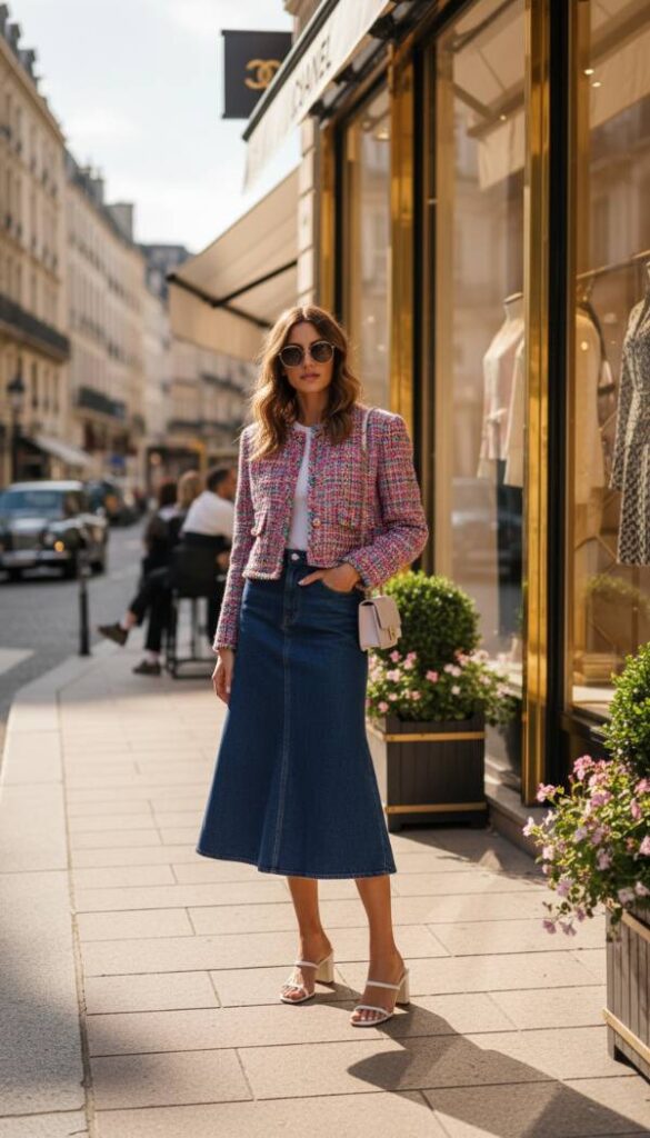 Refined Denim Midi Skirt Pairing