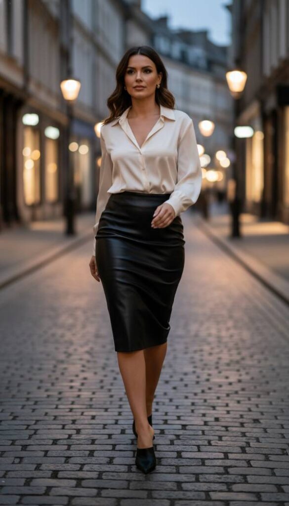 Sophisticated Leather Pencil Skirt Look