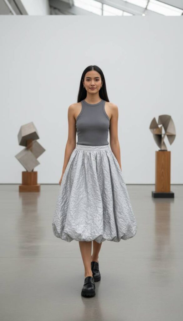 Architectural Bubble Hem Midi Outfit