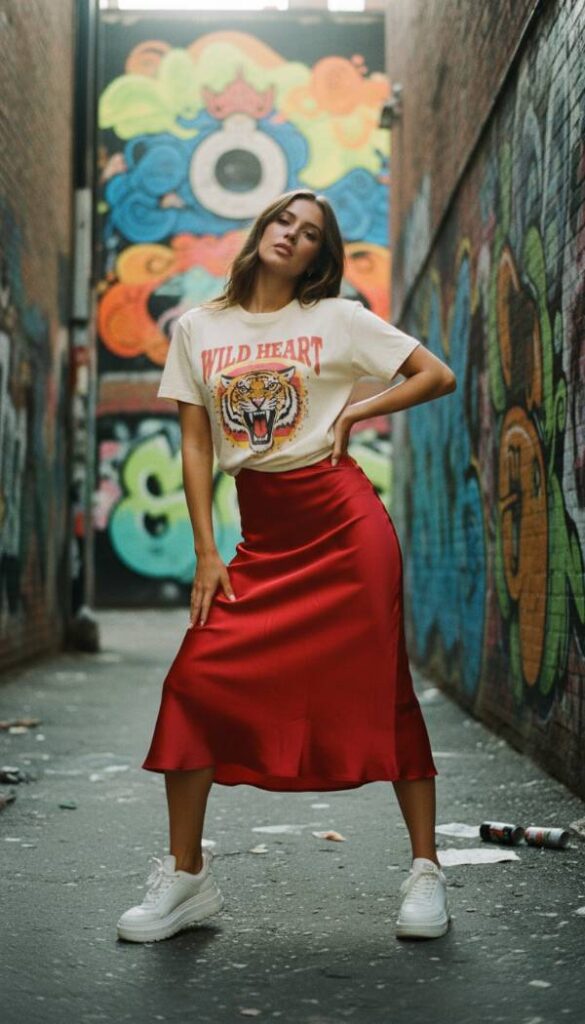 Dynamic Cherry Red Slip Skirt Style
