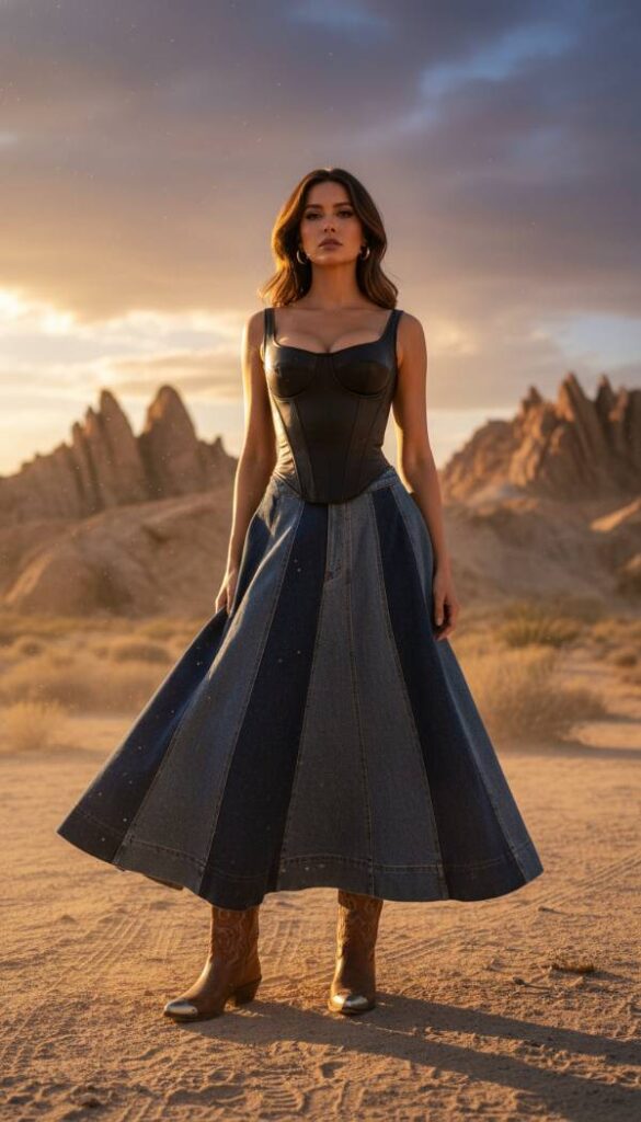 Modern Western Denim Maxi Statement