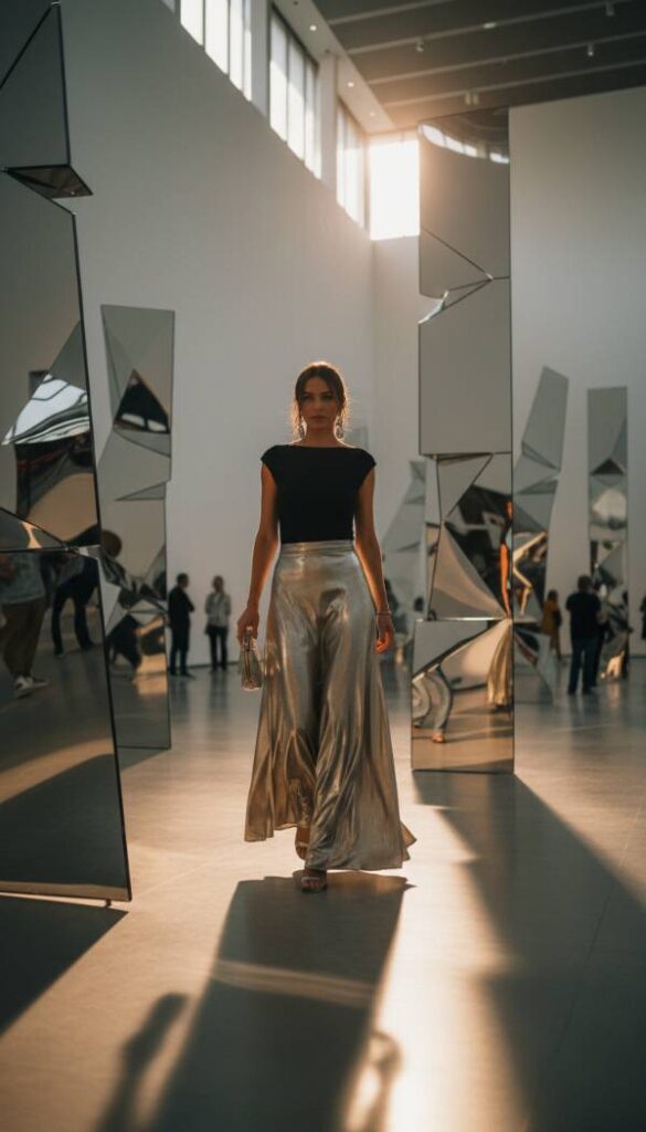Liquid Metal Effect Maxi Skirt