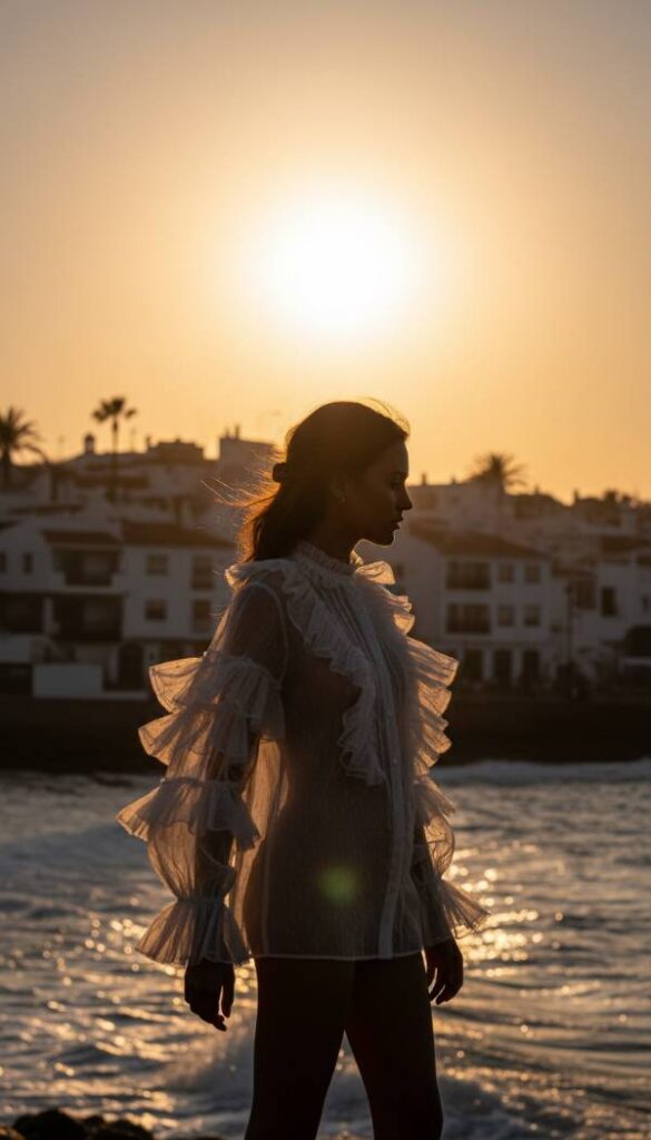 Sheer Organza Blouse with Ruffle Detail