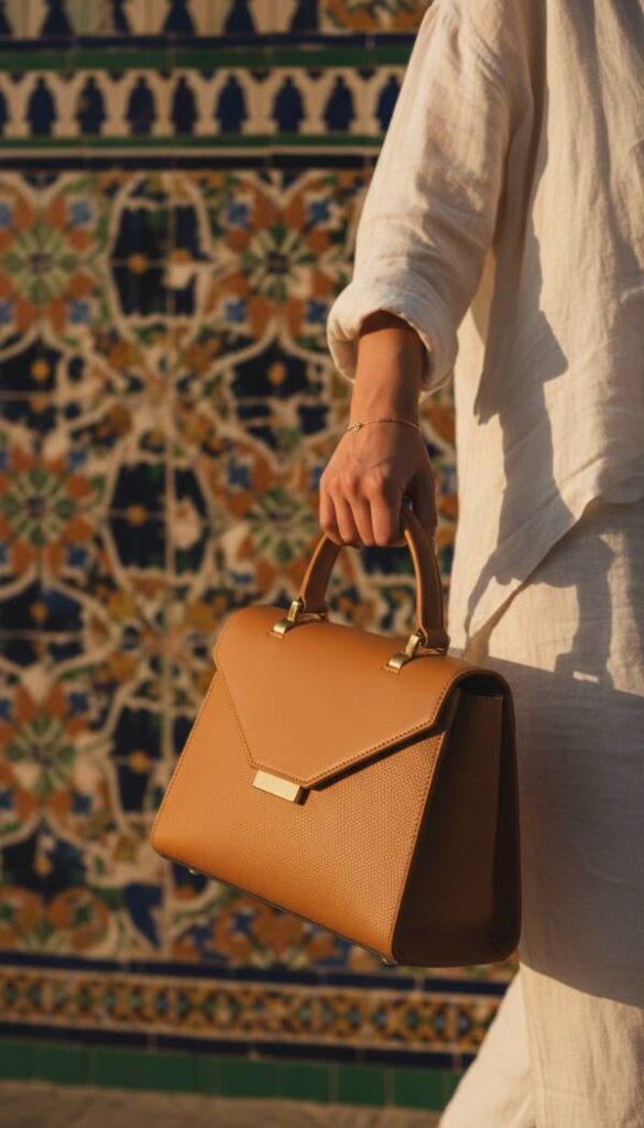 Architectural Leather Shoulder Bag