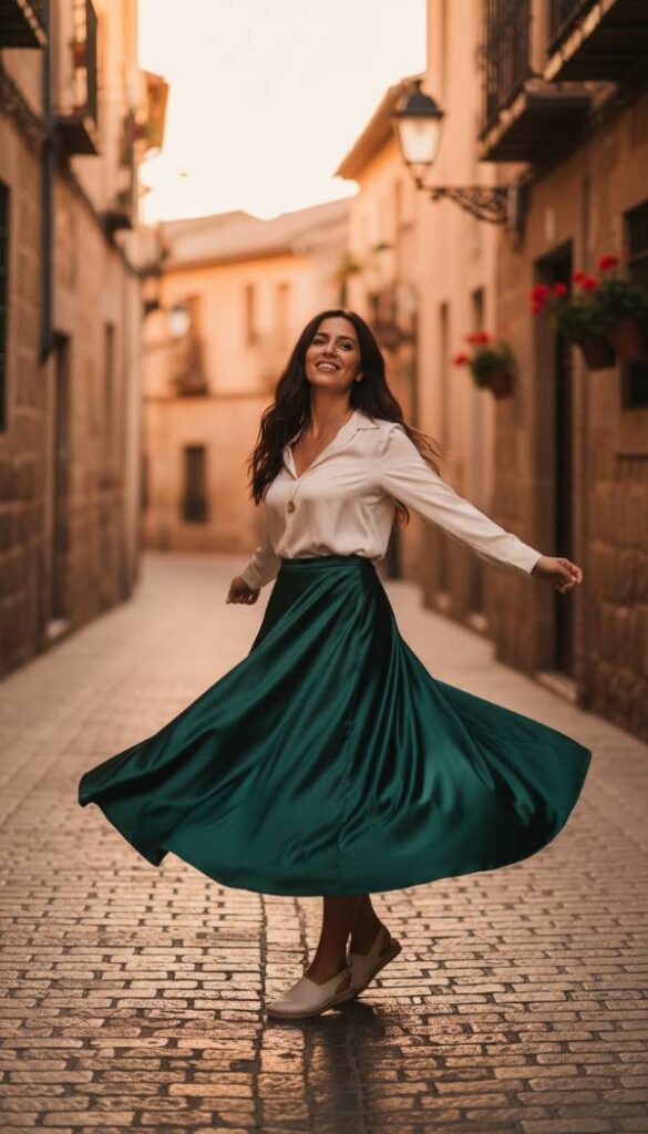 Satin Maxi Skirt in Jewel Tones