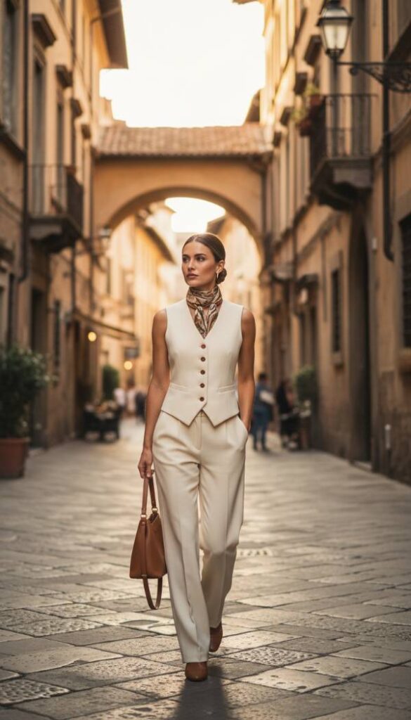 The Tailored Vest and Wide Leg Trousers