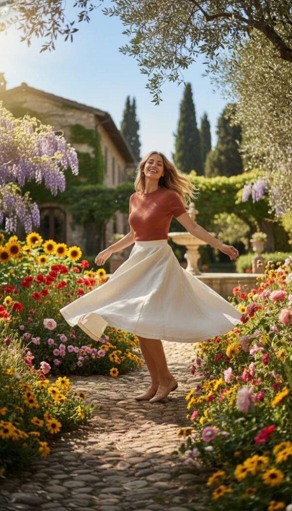 The Linen Blend Circle Skirt and Fitted Top