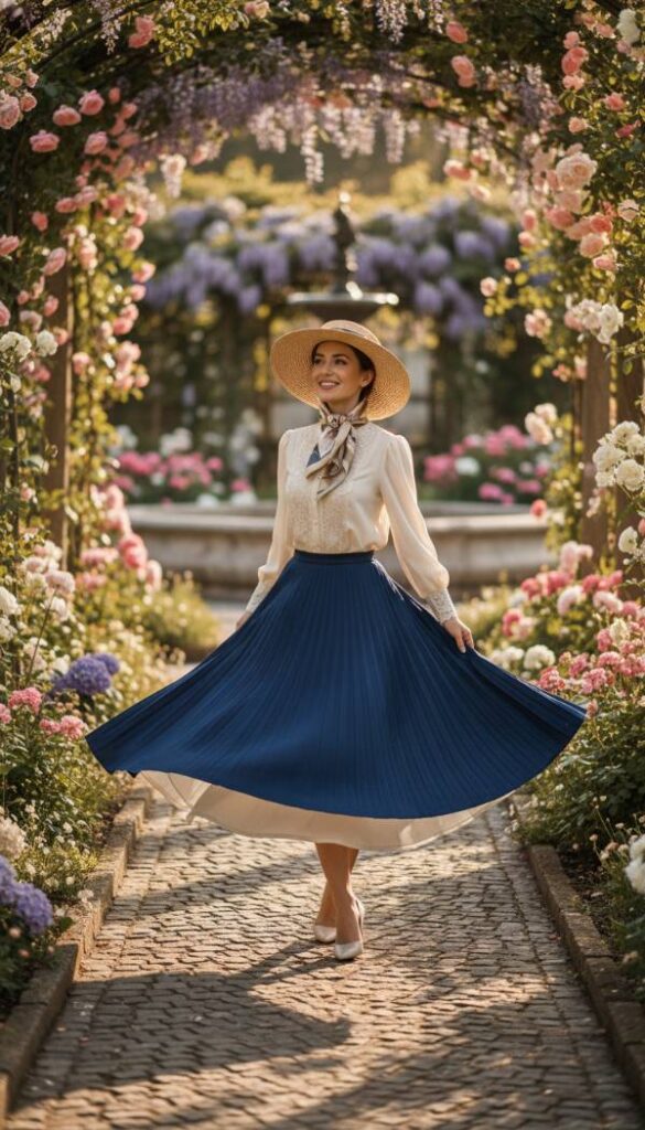 Pleated A Line Midi Skirt