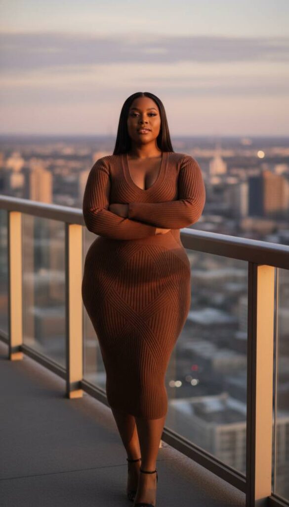 The Sculptural Ribbed Knit Midi Dress