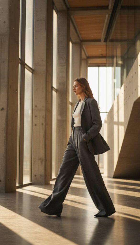 Fluid Wide Leg Wool Trousers