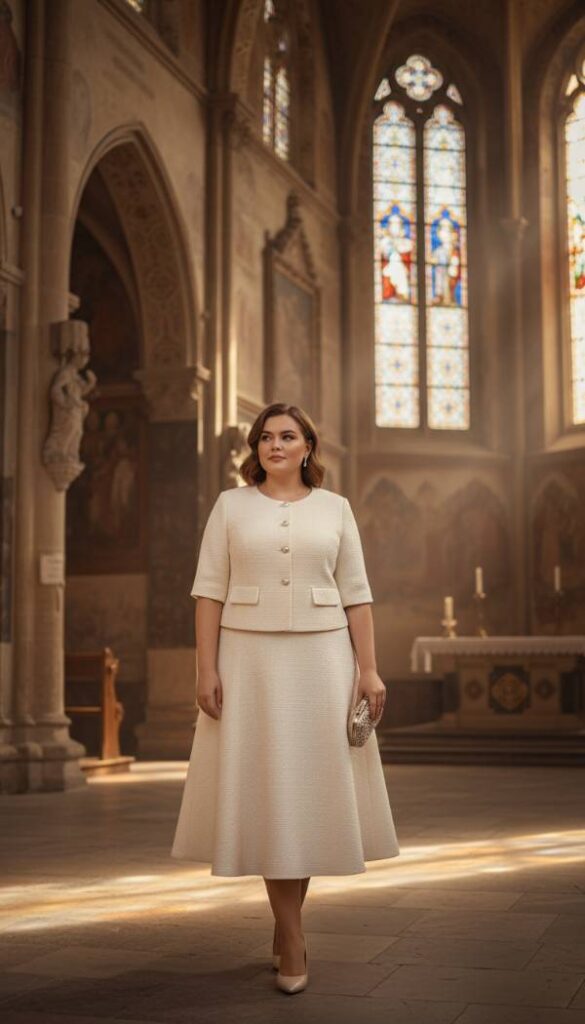 Textured Tweed A Line Skirt Suit