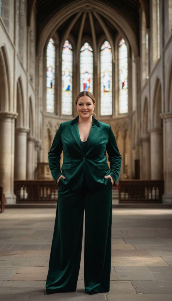 Velvet Blazer and Wide Leg Trousers