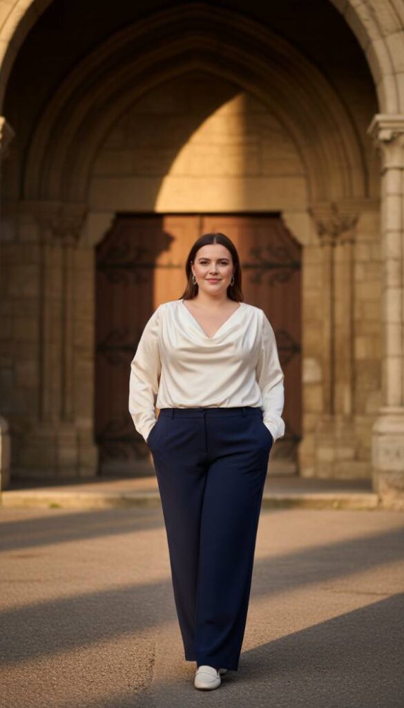 Satin Draped Blouse and Fluid Trousers