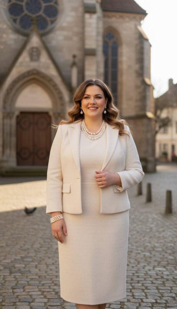 Cream Bouclé Midi Dress and Jacket Set