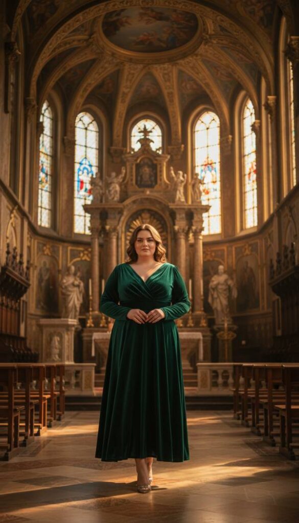 Emerald Green Velvet Midi Dress