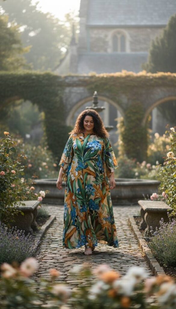 Artistic Botanical Print Maxi Dress